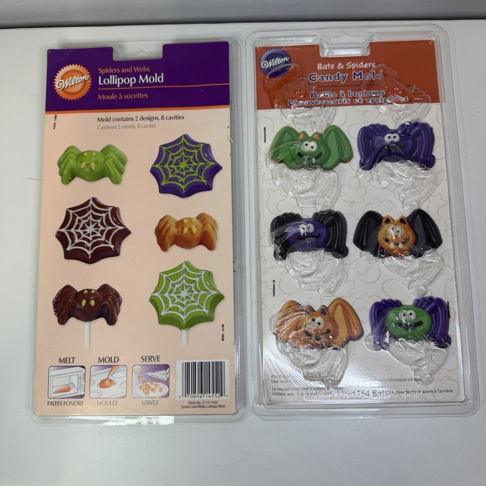 Wilton Halloween Candy & Lollipop Mold Lot Spiders Bats Webs Chocolate Making